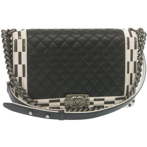 Chanel Matelasse Boy  Chain Shoulder Bag Lamb Skin Black CC Auth 29190A