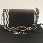 Chanel Matelasse Boy  Chain Shoulder Bag Lamb Skin Black CC Auth 29190A