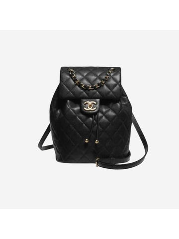 Backpack Grained Shiny Calfskin Gold Metal Black Chanel