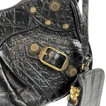 balenciaga - XS Shoulder Bag Crocodile Embossed Black Studded Shoulder Bag NEW