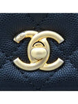 A92990 Black Caviar Grained Vintage Gold Coco Handle Small Flap Tote Bag Chain Cross Trap 2way Chanel