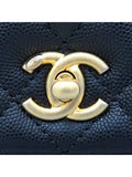 A92990 Black Caviar Grained Vintage Gold Coco Handle Small Flap Tote Bag Chain Cross Trap 2way Chanel