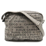 Chanel Logo Shoulder Bag  Pochette Nylon Silver Black Silver A46531