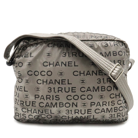 Chanel Logo Shoulder Bag  Pochette Nylon Silver Black Silver A46531