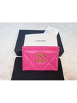 19 Gold Chain Logo Quilted Lambskin Card Wallet Pink Chanel