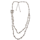 Chanel Long Double Strand Faux Pearl Necklace With Cc Logo