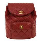 Chanel Matelasse Chain Hand Bag Lamb Skin Red CC Auth 31892A