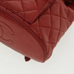 Chanel Matelasse Chain Hand Bag Lamb Skin Red CC Auth 31892A