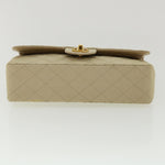 Chanel Matelasse 25 Turn Lock Chain Shoulder Bag Satin Beige CC Auth 32604