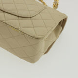 Chanel Matelasse 25 Turn Lock Chain Shoulder Bag Satin Beige CC Auth 32604