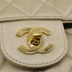 Chanel Matelasse 25 Turn Lock Chain Shoulder Bag Satin Beige CC Auth 32604