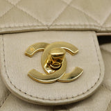 Chanel Matelasse 25 Turn Lock Chain Shoulder Bag Satin Beige CC Auth 32604