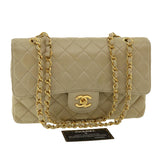 Chanel Matelasse 25 Turn Lock Chain Shoulder Bag Satin Beige CC Auth 32604
