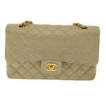 Chanel Matelasse 25 Turn Lock Chain Shoulder Bag Satin Beige CC Auth 32604