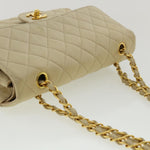 Chanel Matelasse 25 Turn Lock Chain Shoulder Bag Satin Beige CC Auth 32604