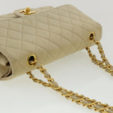 Chanel Matelasse 25 Turn Lock Chain Shoulder Bag Satin Beige CC Auth 32604