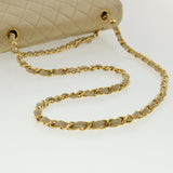 Chanel Matelasse 25 Turn Lock Chain Shoulder Bag Satin Beige CC Auth 32604