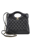 31 Gold Hardware Small Shiny Lambskin Shoulder Bag Black Chanel