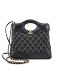 31 Gold Hardware Small Shiny Lambskin Shoulder Bag Black Chanel