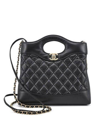 31 Gold Hardware Small Shiny Lambskin Shoulder Bag Black Chanel