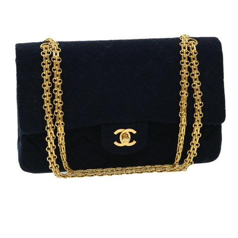 Chanel Matelasse 25 Shoulder Bag cotton Black CC Auth 33162
