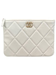 19 Medium Lambskin Clutch Bag White Chanel