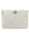 19 Medium Lambskin Clutch Bag White Chanel