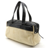 Chanel Logo Handbags Mini Boston Cotton Leather Natural Black Black Silver Gold  Blumin