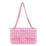 Chanel Matelasse 25 Tweed Leather Chain W Flap Shoulder Bag Pink