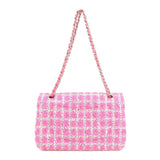 Chanel Matelasse 25 Tweed Leather Chain W Flap Shoulder Bag Pink