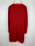 *HOT* Chanel Red Long Sleeve Knit Mini Dress with Multi Icon Logo Button Details FR 38 (UK 10)