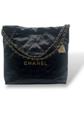 22 Small Shiny Calfskin Bucket Bag Black Chanel