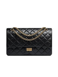 255 Vintage Calfskin Gold Tone Metal Large Flap Shoulder Bag Black Chanel