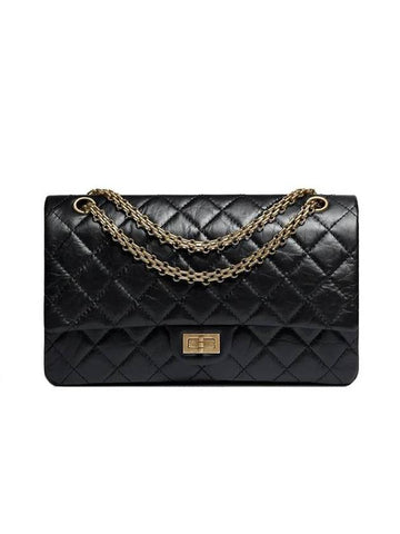 255 Vintage Calfskin Gold Tone Metal Large Flap Shoulder Bag Black Chanel