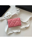19 Gold Hardware Lambskin Flap Card Wallet Coral Pink Chanel