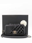 A92796 Black Patent Chevron COCO Boy Silver Logo Chain Shoulder Bag Chanel