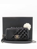 A92796 Black Patent Chevron COCO Boy Silver Logo Chain Shoulder Bag Chanel