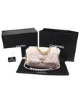 AS1161 Pink Shearling Fleece Metal 19 Nineteen Large Flap Shoulder Bag 30s Chanel