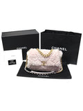 AS1161 Pink Shearling Fleece Metal 19 Nineteen Large Flap Shoulder Bag 30s Chanel