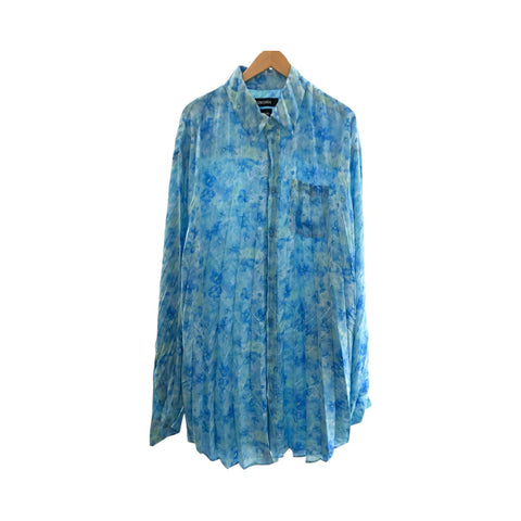 balenciaga Floral Polyester Dress Shirt L
