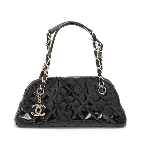 Chanel Mademoiselle Patent Leather Chain Shoulder Bag Black Silver G  14th