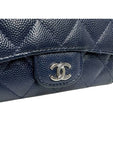A80799 Navy caviar skin silver snap card holder business wallet Chanel