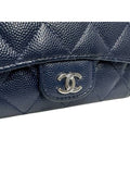 A80799 Navy caviar skin silver snap card holder business wallet Chanel