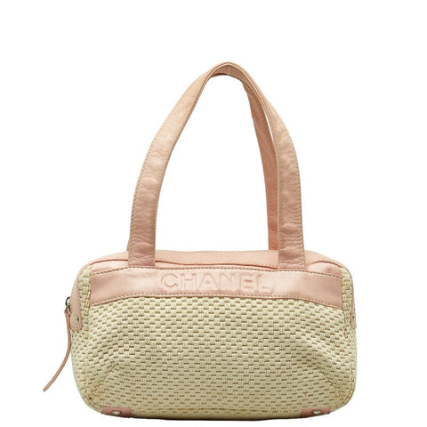 Chanel Logo One-Shoulder Bag Handbag Pink Natural Leather Cotton  CHANEL