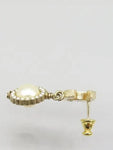 AB2307 CC Piercing Crystal Around Pearl Drop Gold Earrings Chanel