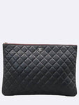 A82552 Black Classic Lambskin Silver Logo Large Clutch Chanel