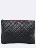 A82552 Black Classic Lambskin Silver Logo Large Clutch Chanel