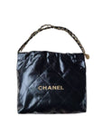 22 Small Shiny Calfskin Bucket Bag Black Chanel