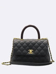 A92990 Black Caviar Grained Vintage Gold Coco Handle Small Flap Tote Bag Chain Cross Trap 2way Chanel
