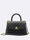 A92990 Black Caviar Grained Vintage Gold Coco Handle Small Flap Tote Bag Chain Cross Trap 2way Chanel